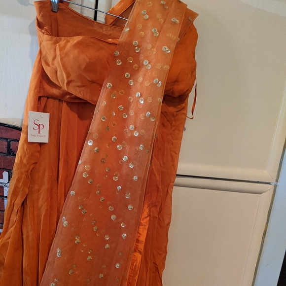 Orange Golden Saree - Picture 1 of 5